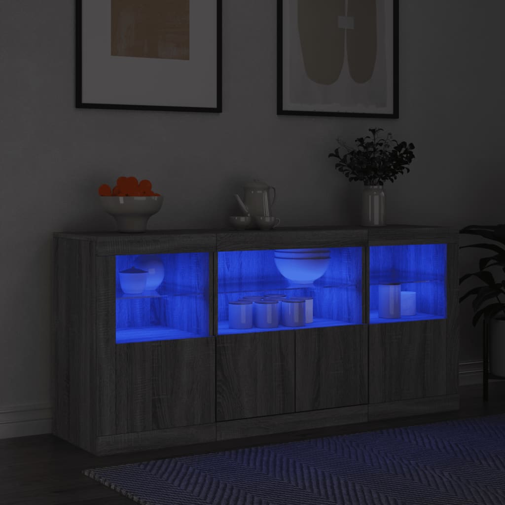 vidaXL Sideboard with LED Lights Grey Sonoma 142,5x37x67 cm