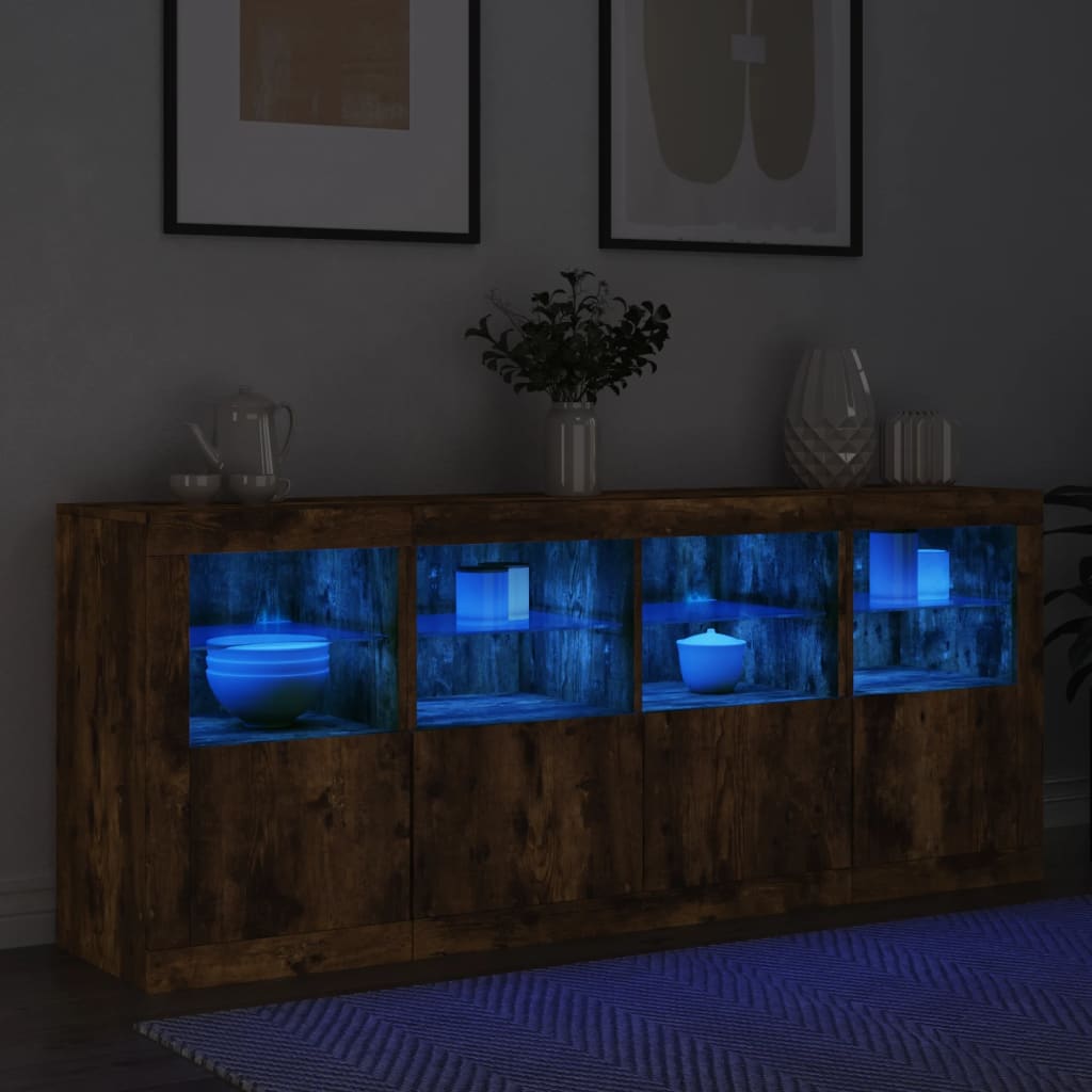 vidaXL Sideboard with LED Lights Smoked Oak 163x37x67 cm