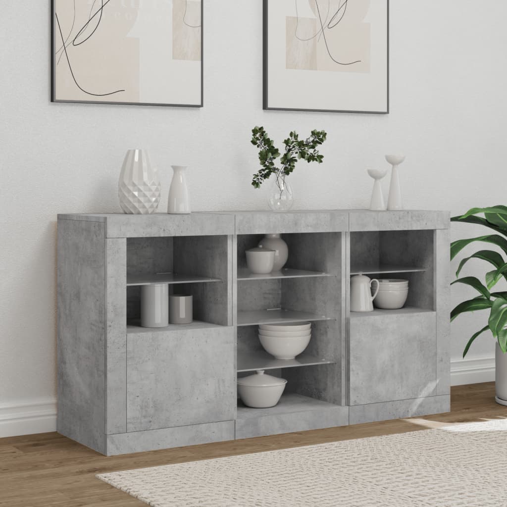 vidaXL Sideboard with LED Lights Concrete Grey 123x37x67 cm