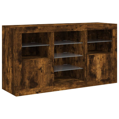vidaXL Sideboard with LED Lights Smoked Oak 123x37x67 cm