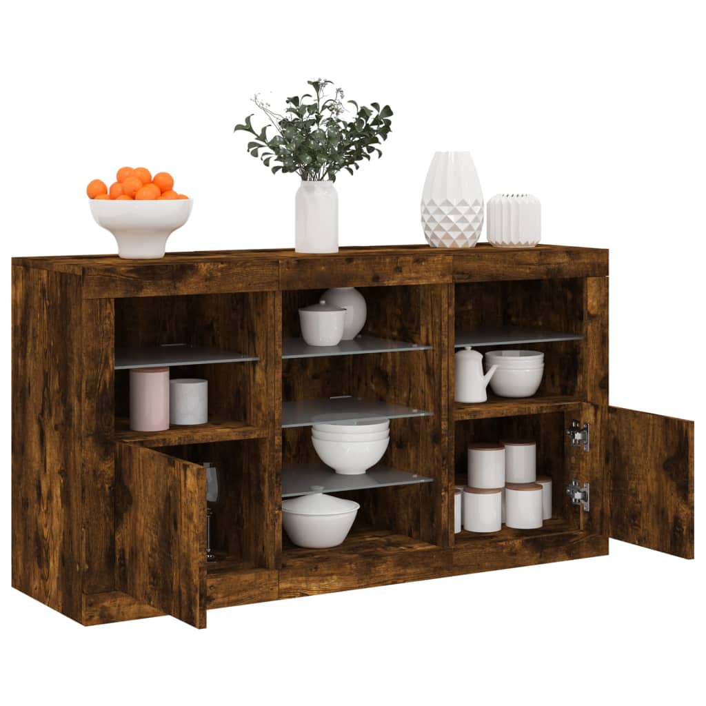 vidaXL Sideboard with LED Lights Smoked Oak 123x37x67 cm