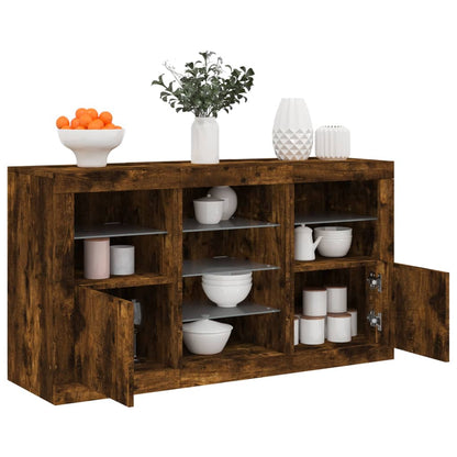 vidaXL Sideboard with LED Lights Smoked Oak 123x37x67 cm