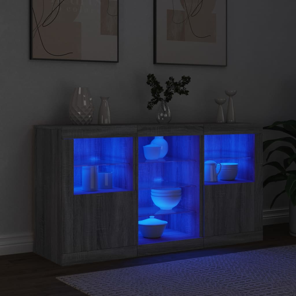 vidaXL Sideboard with LED Lights Grey Sonoma 123x37x67 cm