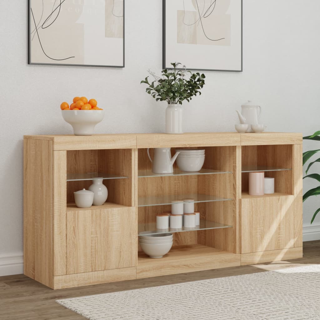 vidaXL Sideboard with LED Lights Sonoma Oak 142.5x37x67 cm