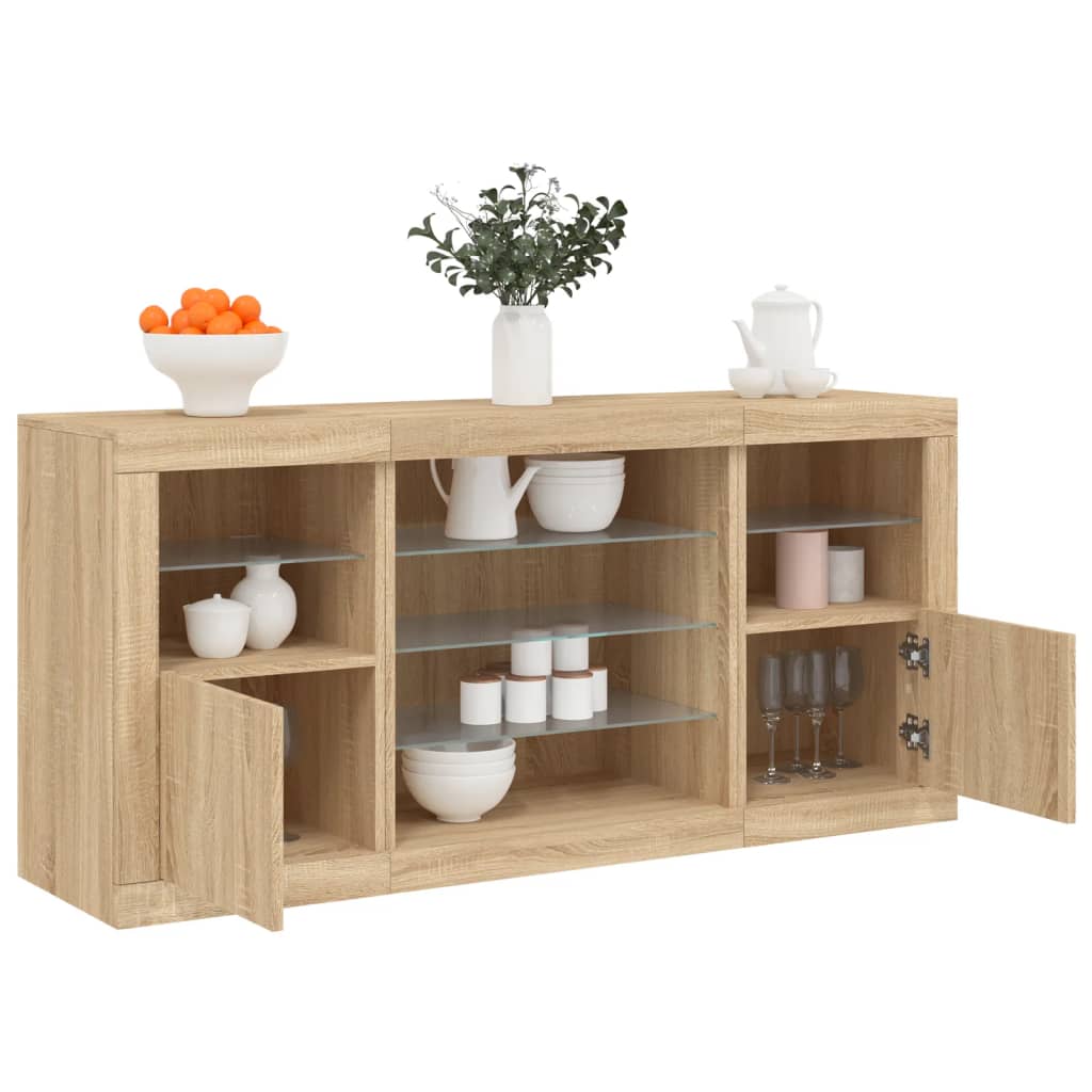 vidaXL Sideboard with LED Lights Sonoma Oak 142.5x37x67 cm