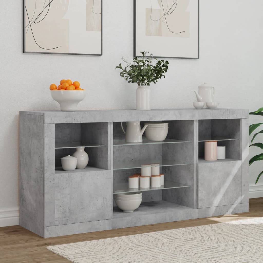 vidaXL Sideboard with LED Lights Concrete Grey 142,5x37x67 cm