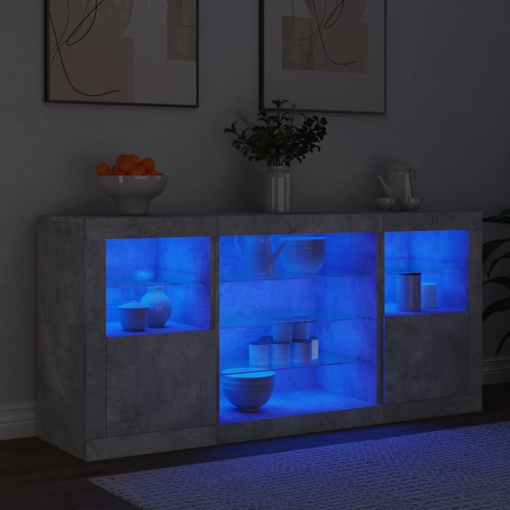 vidaXL Sideboard with LED Lights Concrete Grey 142,5x37x67 cm