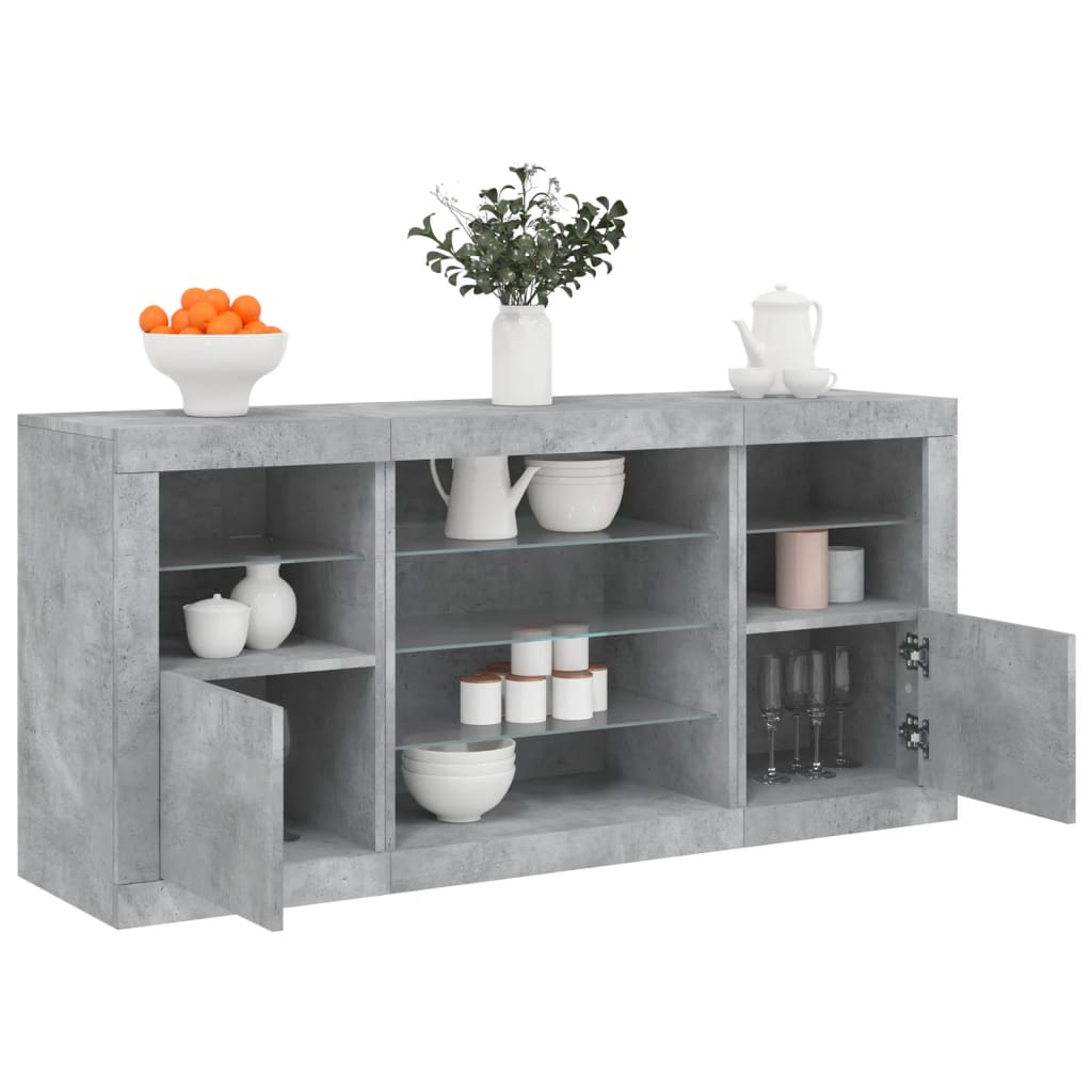 vidaXL Sideboard with LED Lights Concrete Grey 142,5x37x67 cm