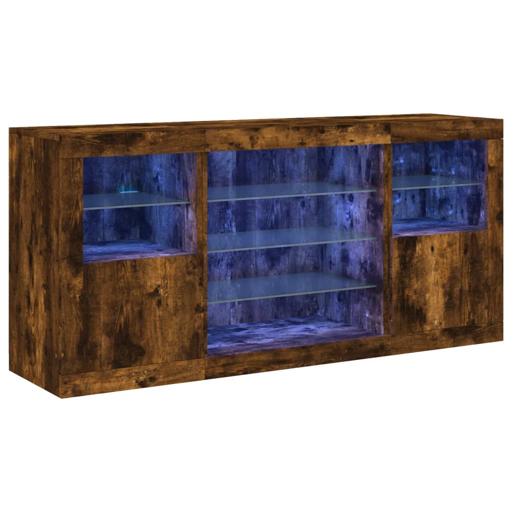 vidaXL Sideboard with LED Lights Smoked Oak 142.5x37x67 cm
