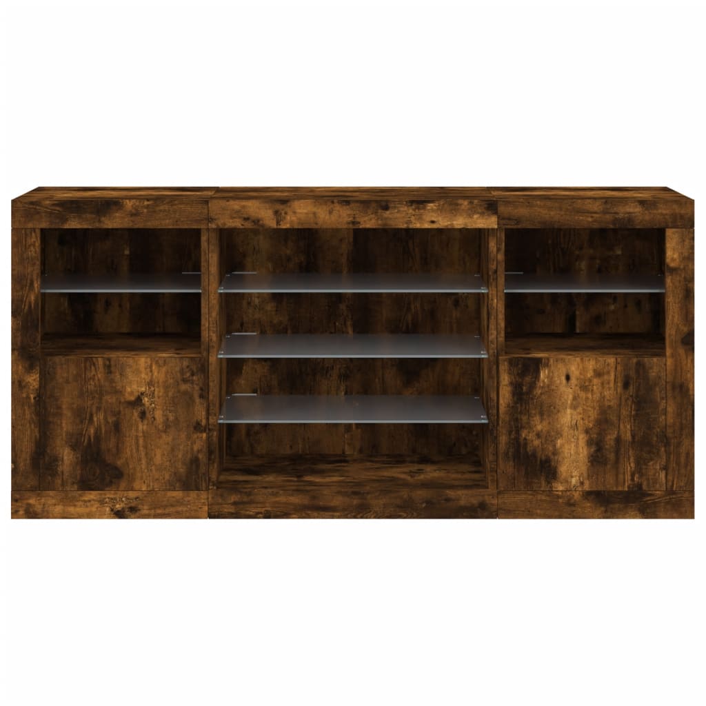 vidaXL Sideboard with LED Lights Smoked Oak 142.5x37x67 cm