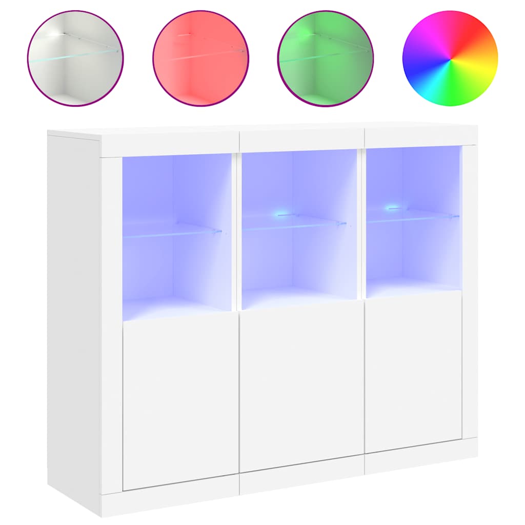 vidaXL Sideboards with LED Lights 3 pcs White Engineered Wood