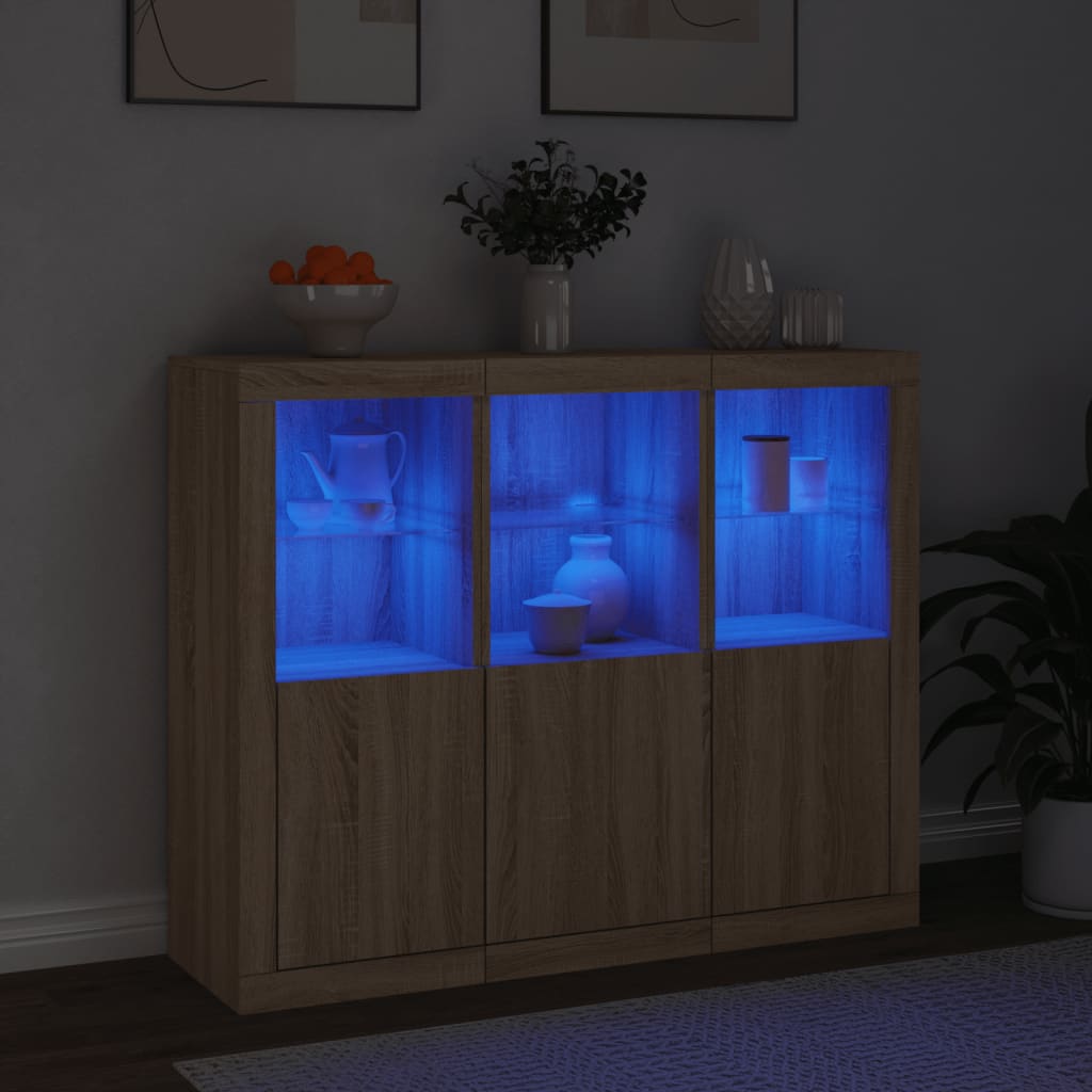 vidaXL Sideboards with LED Lights 3 pcs Sonoma Oak Engineered Wood