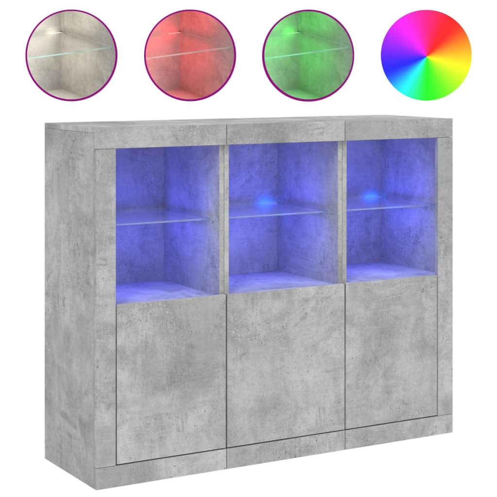 vidaXL Sideboards with LED Lights 3 pcs Concrete Grey Engineered Wood