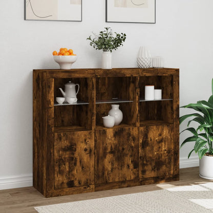 vidaXL Sideboards with LED Lights 3 pcs Smoked Oak Engineered Wood