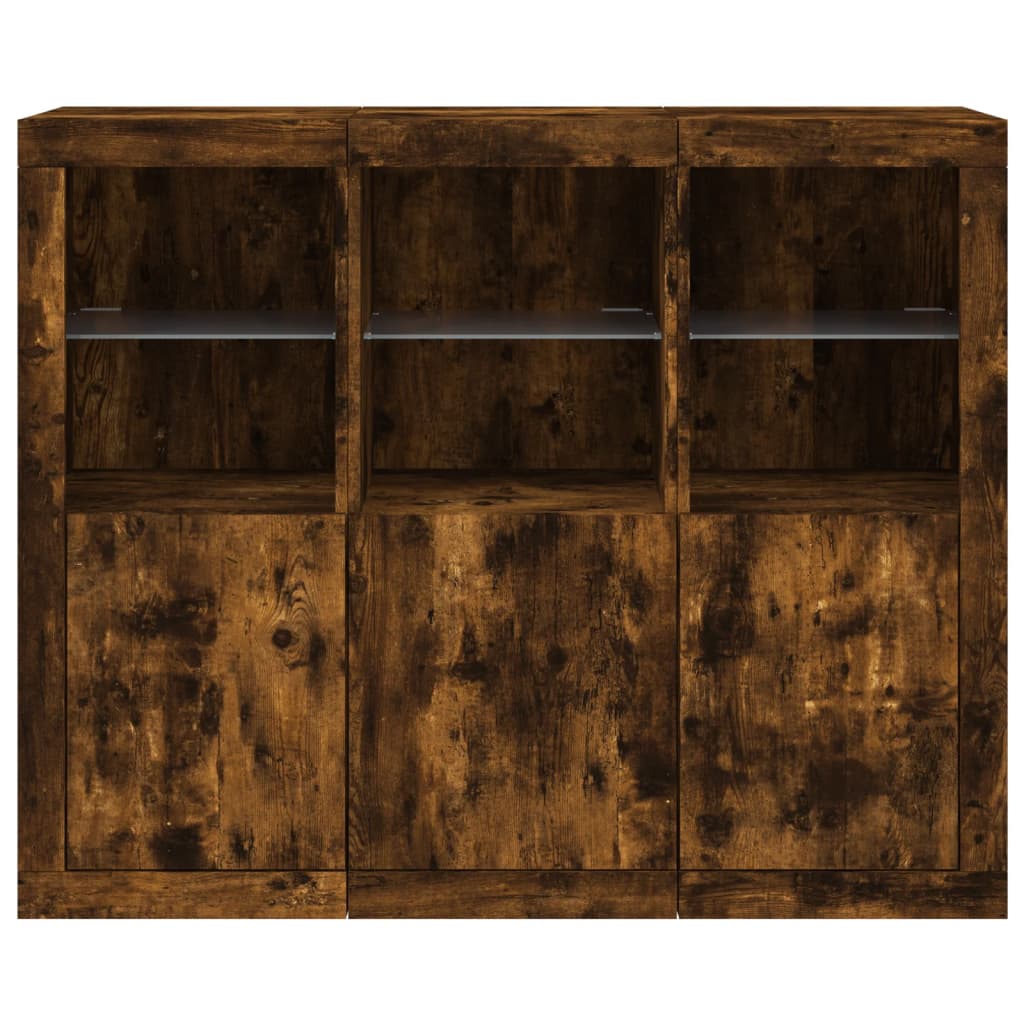 vidaXL Sideboards with LED Lights 3 pcs Smoked Oak Engineered Wood