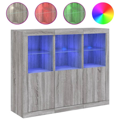 vidaXL Sideboards with LED Lights 3 pcs Grey Sonoma Engineered Wood