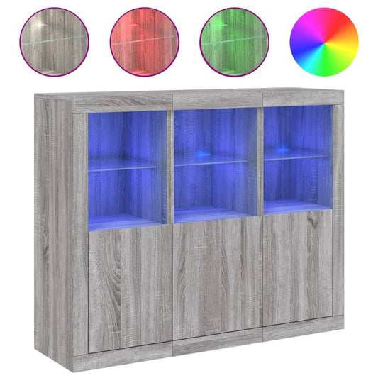 vidaXL Sideboards with LED Lights 3 pcs Grey Sonoma Engineered Wood