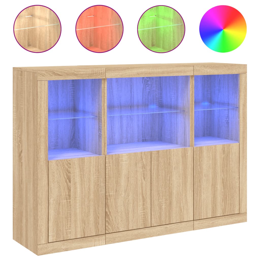 vidaXL Sideboards with LED Lights 3 pcs Sonoma Oak Engineered Wood