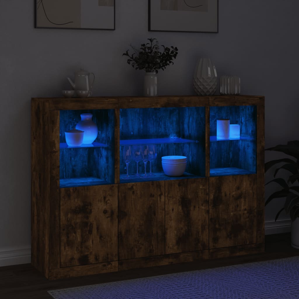 vidaXL Sideboards with LED Lights 3 pcs Smoked Oak Engineered Wood
