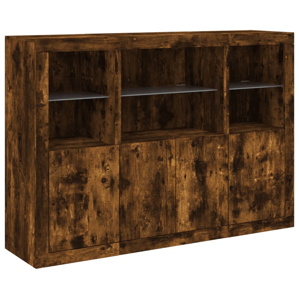 vidaXL Sideboards with LED Lights 3 pcs Smoked Oak Engineered Wood