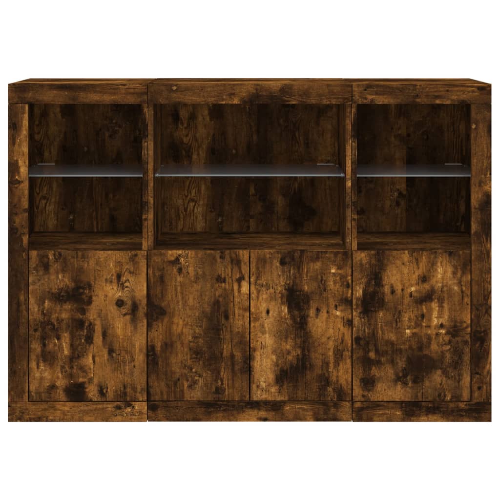 vidaXL Sideboards with LED Lights 3 pcs Smoked Oak Engineered Wood