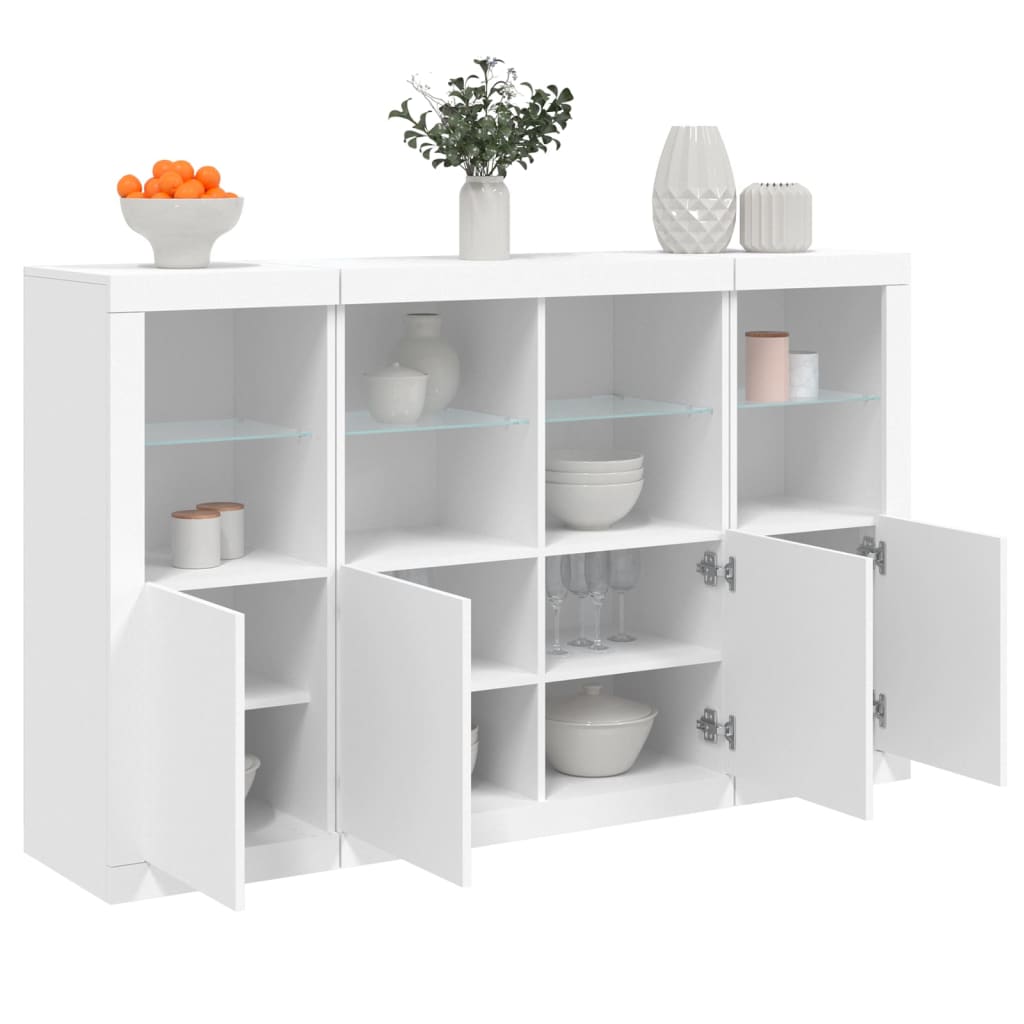 vidaXL Sideboards with LED Lights 3 pcs White Engineered Wood