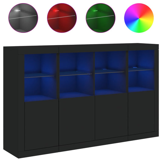 vidaXL Sideboards with LED Lights 3 pcs Black Engineered Wood