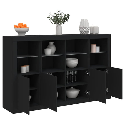 vidaXL Sideboards with LED Lights 3 pcs Black Engineered Wood