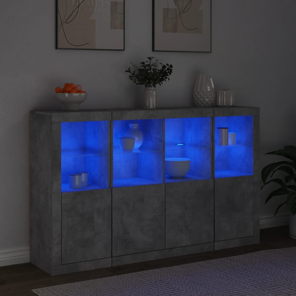 vidaXL Sideboards with LED Lights 3 pcs Concrete Grey Engineered Wood