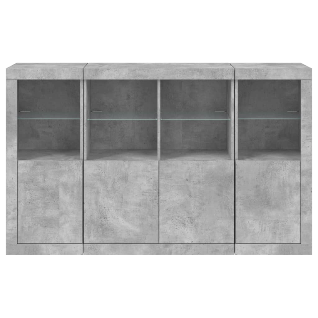 vidaXL Sideboards with LED Lights 3 pcs Concrete Grey Engineered Wood