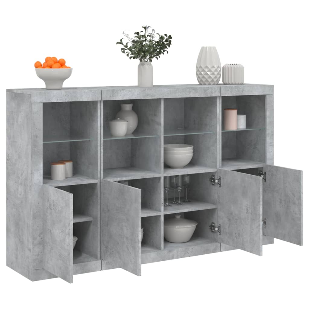 vidaXL Sideboards with LED Lights 3 pcs Concrete Grey Engineered Wood