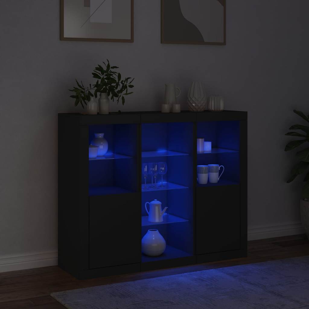 vidaXL Sideboards with LED Lights 3 pcs Black Engineered Wood