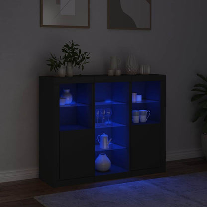 vidaXL Sideboards with LED Lights 3 pcs Black Engineered Wood