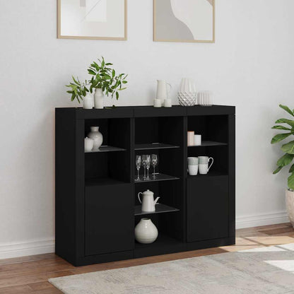 vidaXL Sideboards with LED Lights 3 pcs Black Engineered Wood