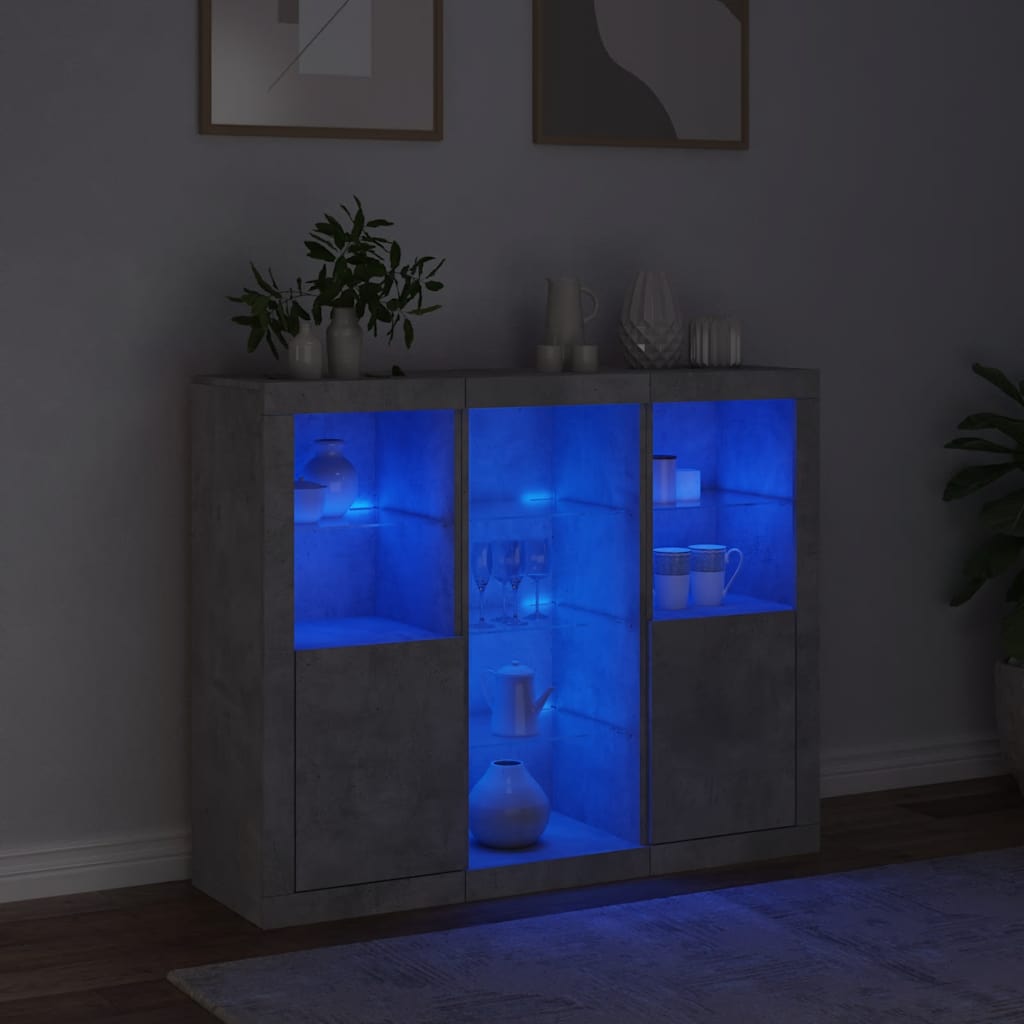 vidaXL Sideboards with LED Lights 3 pcs Concrete Grey Engineered Wood