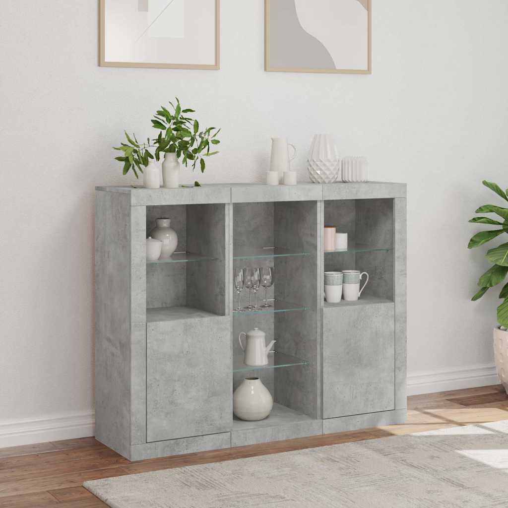 vidaXL Sideboards with LED Lights 3 pcs Concrete Grey Engineered Wood