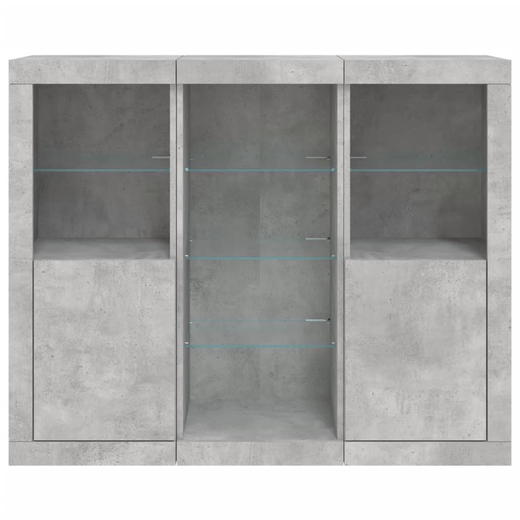 vidaXL Sideboards with LED Lights 3 pcs Concrete Grey Engineered Wood