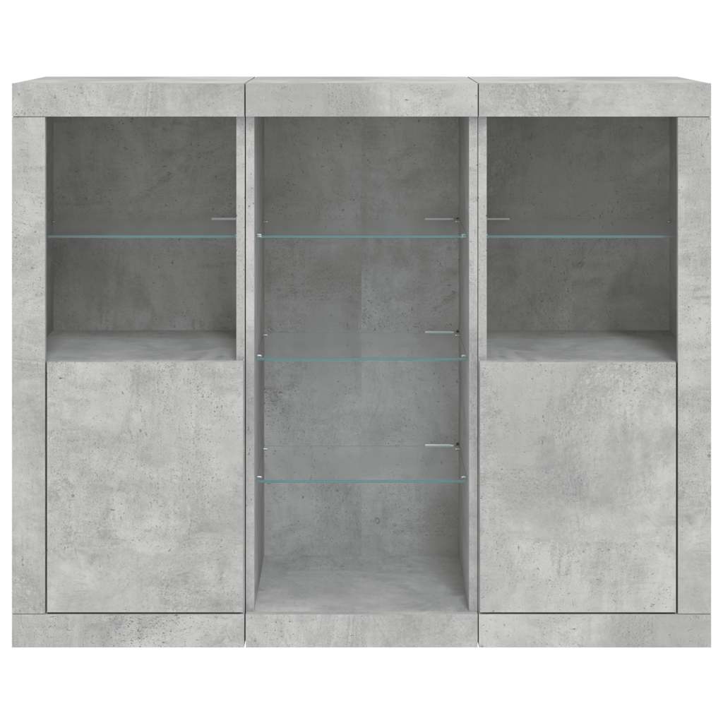 vidaXL Sideboards with LED Lights 3 pcs Concrete Grey Engineered Wood