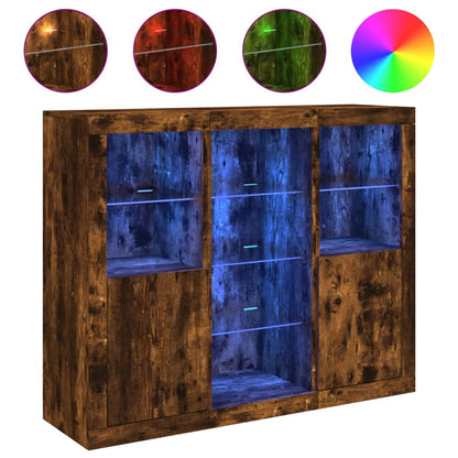 vidaXL Sideboards with LED Lights 3 pcs Smoked Oak Engineered Wood
