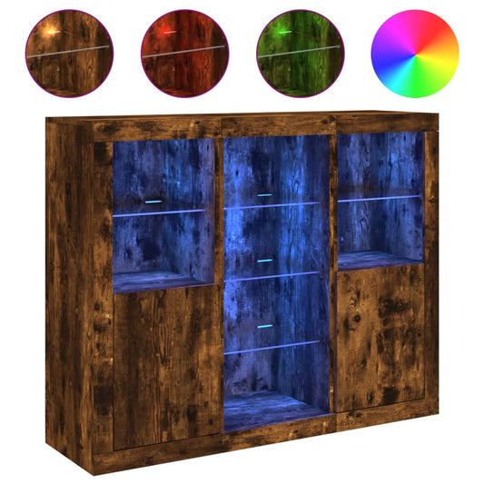 vidaXL Sideboards with LED Lights 3 pcs Smoked Oak Engineered Wood