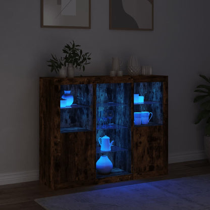 vidaXL Sideboards with LED Lights 3 pcs Smoked Oak Engineered Wood