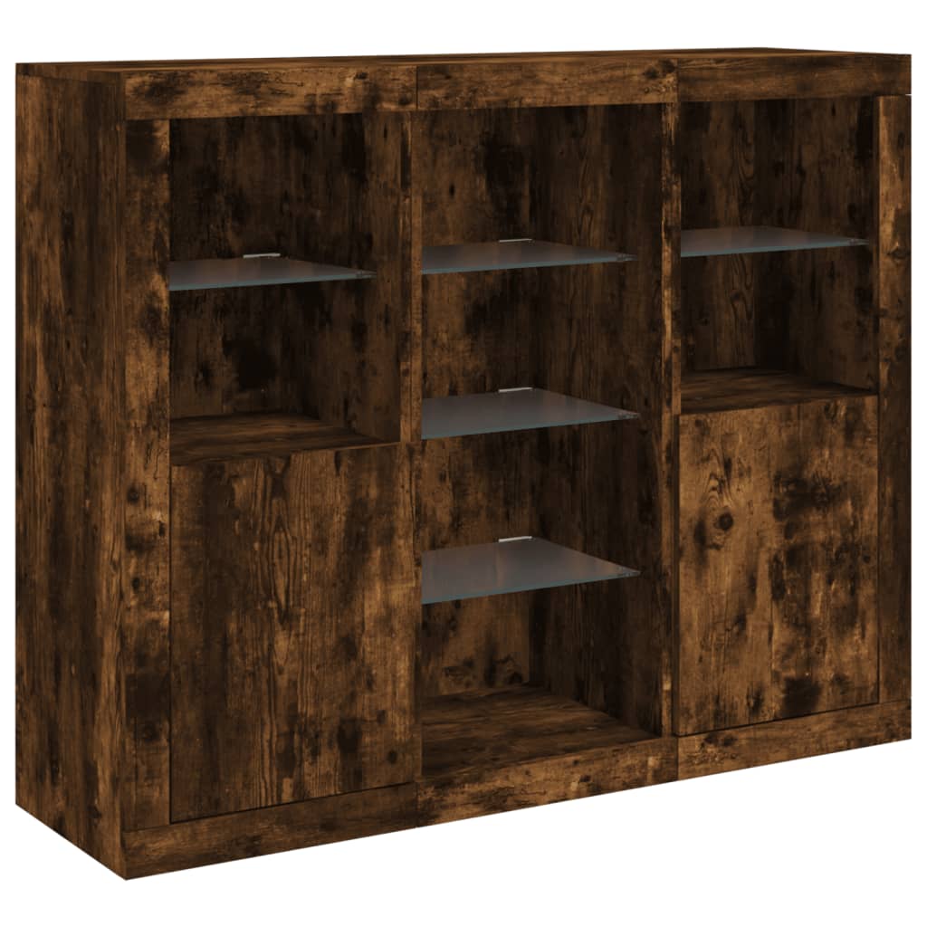 vidaXL Sideboards with LED Lights 3 pcs Smoked Oak Engineered Wood