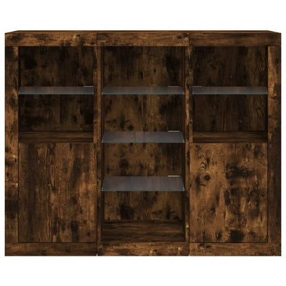 vidaXL Sideboards with LED Lights 3 pcs Smoked Oak Engineered Wood