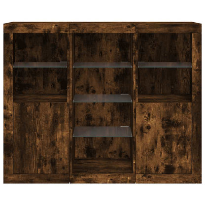 vidaXL Sideboards with LED Lights 3 pcs Smoked Oak Engineered Wood
