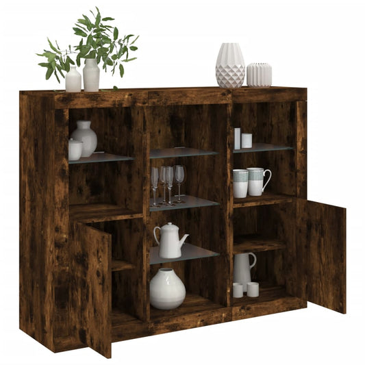 vidaXL Sideboards with LED Lights 3 pcs Smoked Oak Engineered Wood