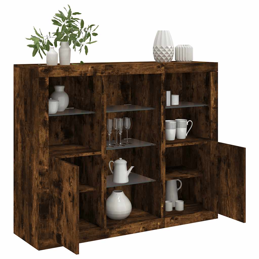 vidaXL Sideboards with LED Lights 3 pcs Smoked Oak Engineered Wood