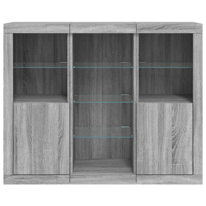vidaXL Sideboards with LED Lights 3 pcs Grey Sonoma Engineered Wood