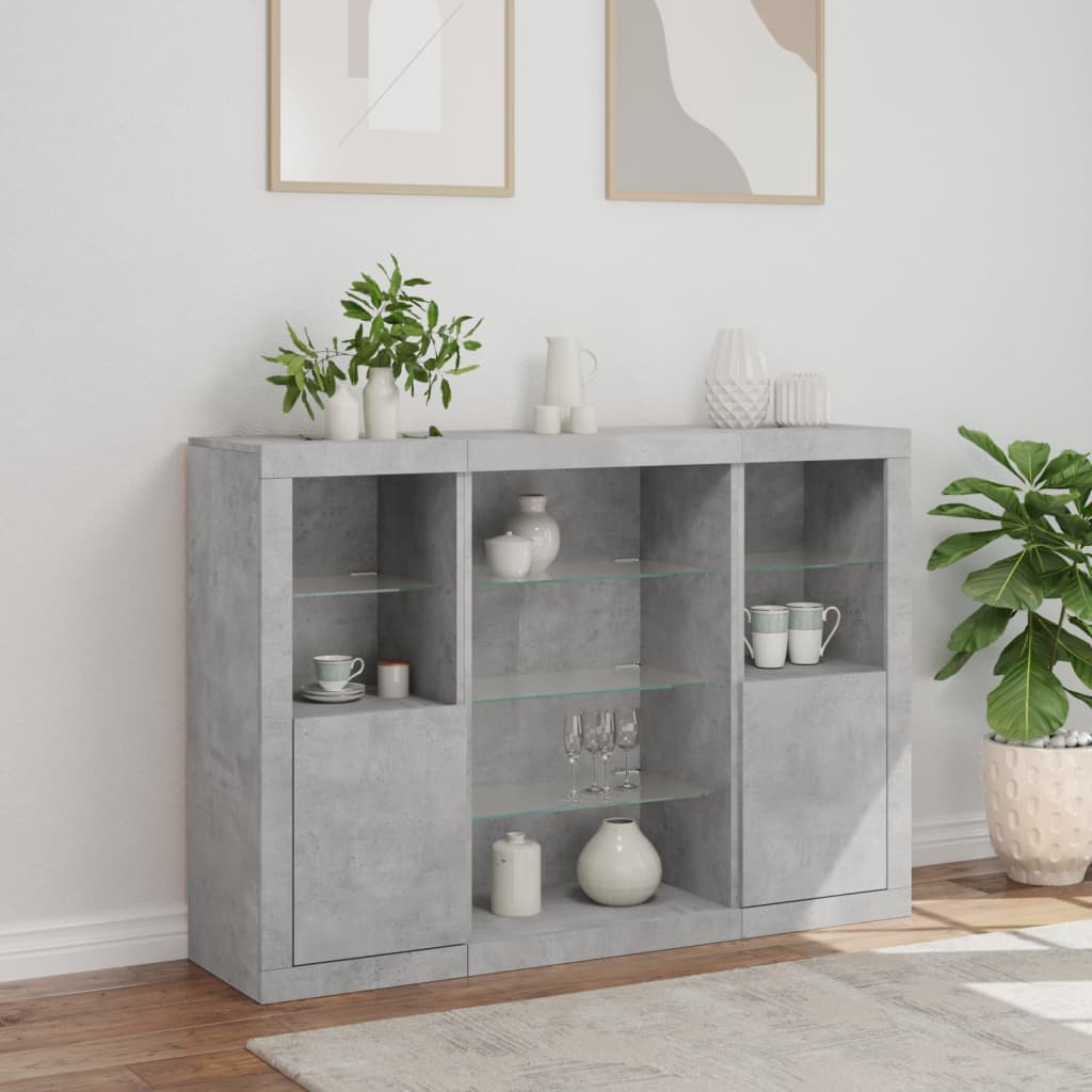 vidaXL Sideboards with LED Lights 3 pcs Concrete Grey Engineered Wood