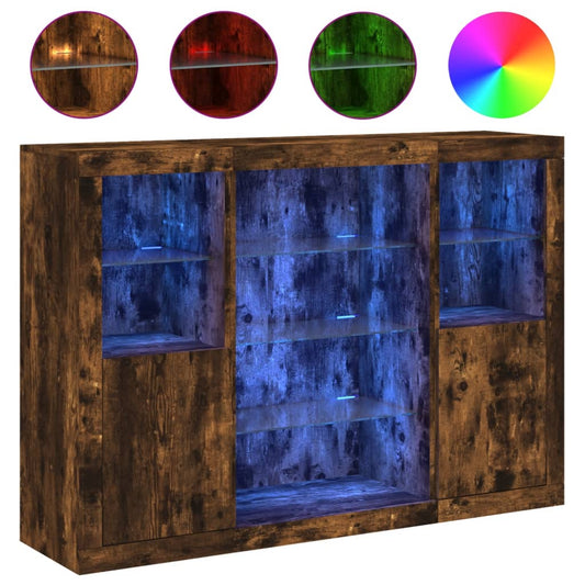 vidaXL Sideboard | Set of 3 | Smoked Oak | Engineered Wood, Glass | Medium
