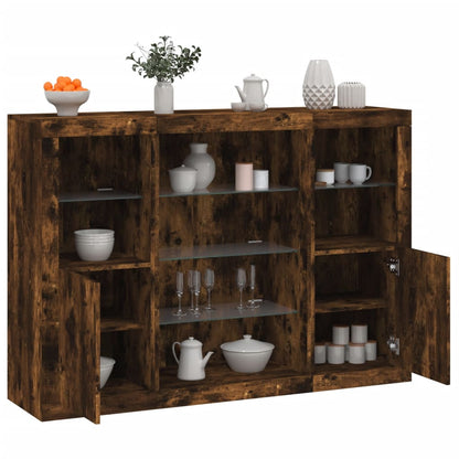 vidaXL Sideboard | Set of 3 | Smoked Oak | Engineered Wood, Glass | Medium